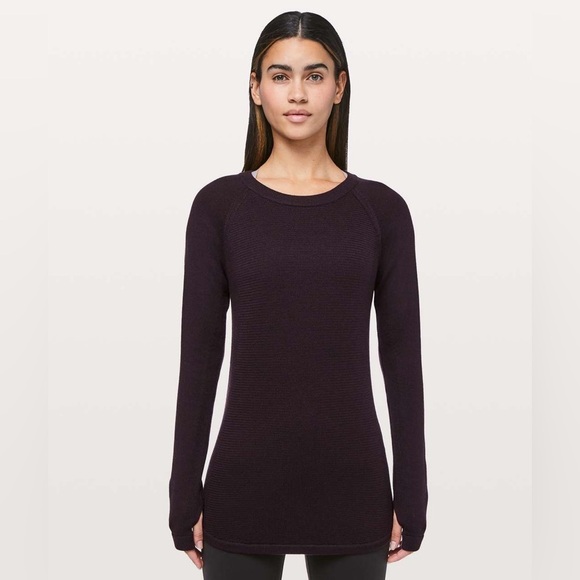 Lululemon Sit In Lotus Sweater 4 6 Small plum purple lightweight long thumb hole - Picture 2 of 11
